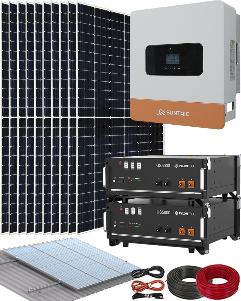 Kit Solar para Instalación Placas Solares con Inversor Híbrido Suntaic STH6M-2 6000W y 2 Batería Litio 48V