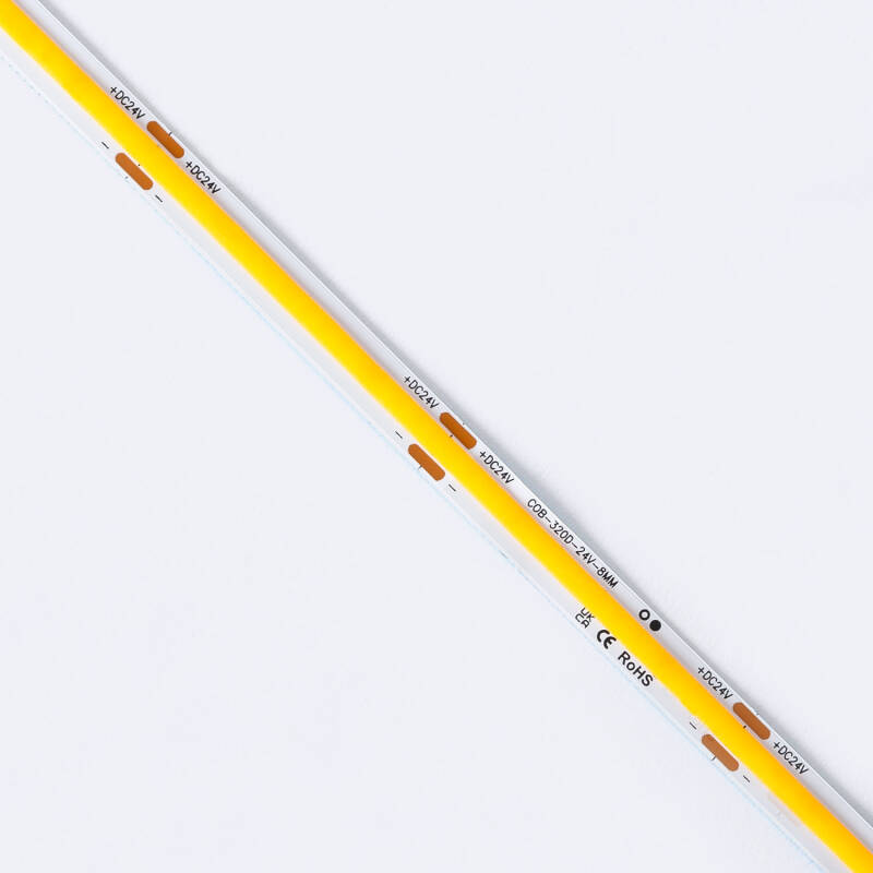 Tira LED 24V COB 320 LED/m Bobina 20m 11W/m 1100lm/m Ancho 8mm Corte 10cm IP20 CRI90