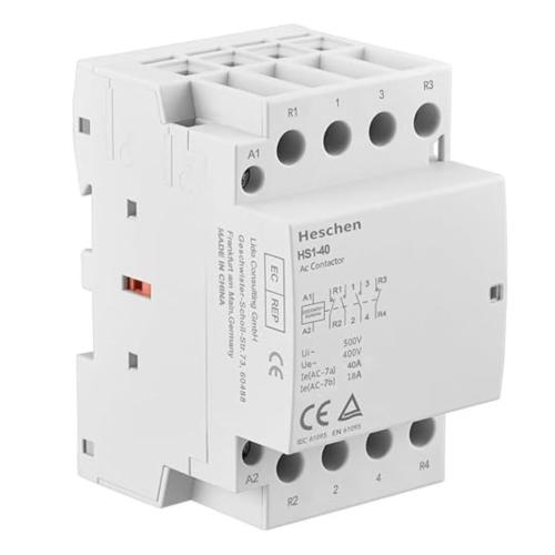 Contactor Monofásico 40A Heschen HS1-40, 4 polos 2NO 2NC, AC 220V/240V