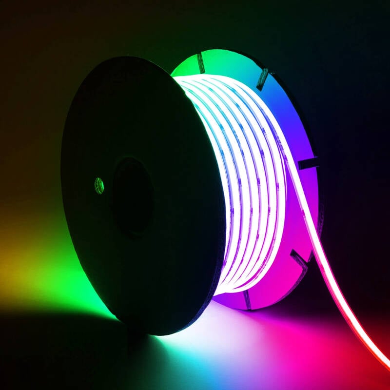 Tira LED RGB 220V WCOB 420 LED/m BOBINA 50m 15W/m SILICONE FLEX Ancho 12mm IP65 Corte 50cm