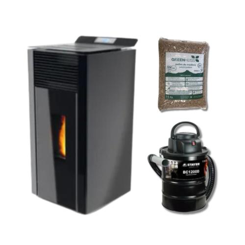 Kit Estufa de Pellets 8,9 kW Verónica con 150 kg pellet y aspiradora