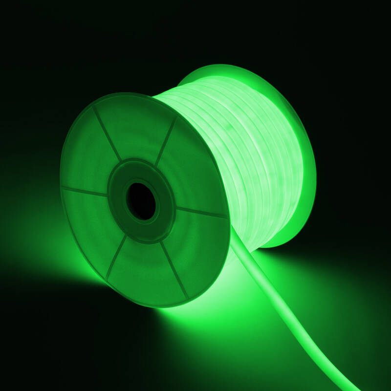 Tira LED Neón Regulable 220V BOBINA 50m Verde Circular 360 9W/m Corte 100cm IP67