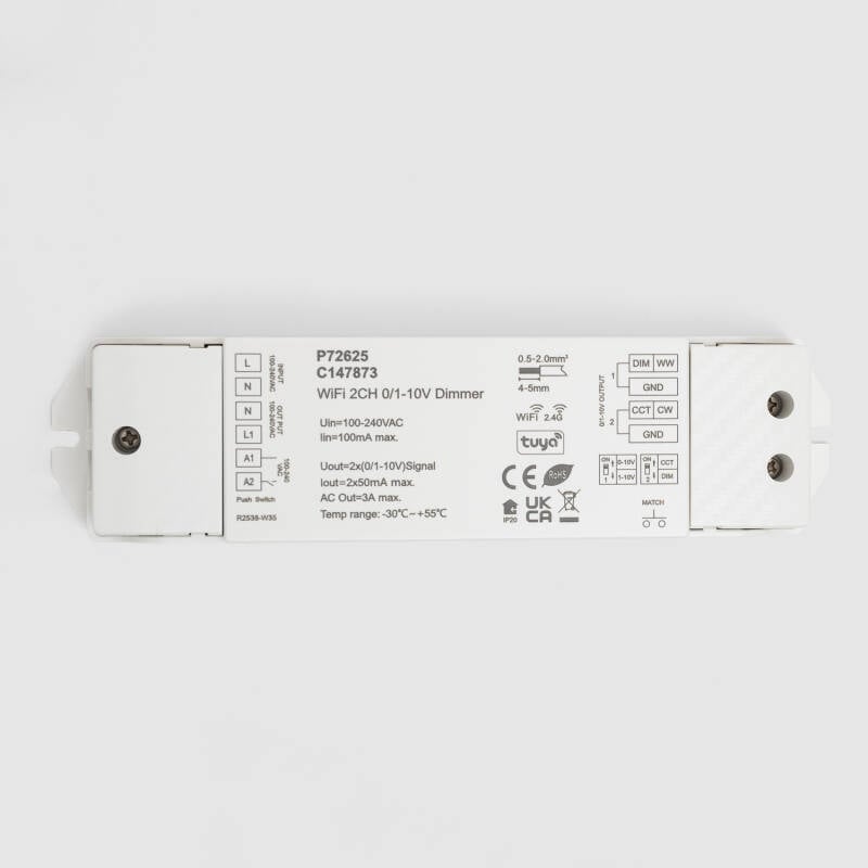 Regulador LED WIFI 0/1-10V 2 Canales Monocolor/CCT SKYDANCE L2(WT) Compatible con Pulsador y Mando RF