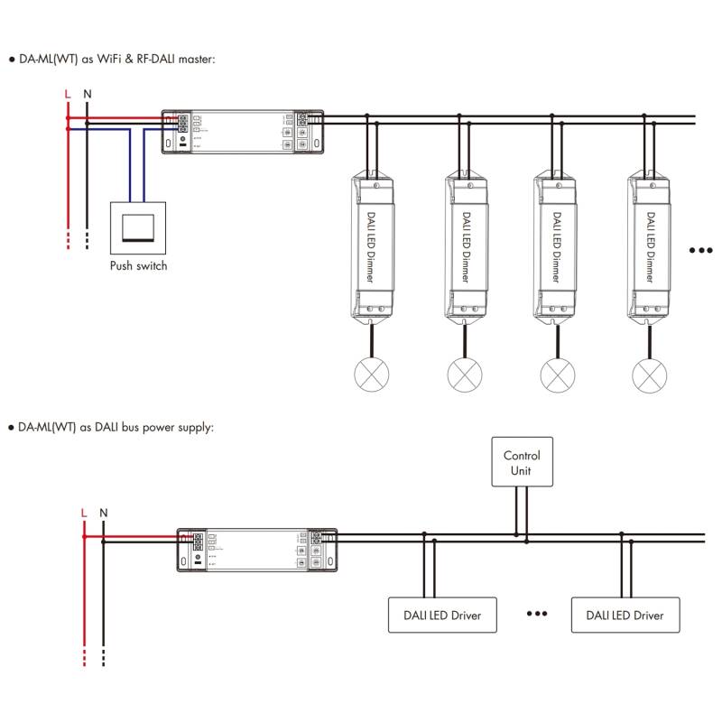 Convertidor WIFI RF a DALI DT6/DT8 con BUS Integrado SKYDANCE DA-ML(WT) Compatible con Tuya y Pulsador
