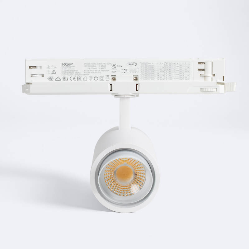 Foco Carril LED Trifásico 30W Fasano Cilindro Bisel CCT Seleccionable Regulable DALI Blanco