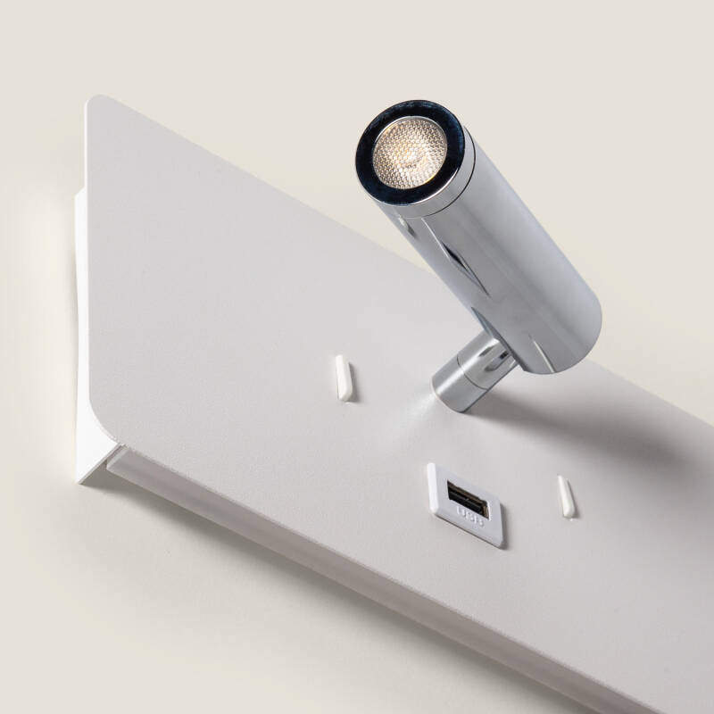 Lámpara de Pared con Luz de Lectura LED 8W Metal y Puerto USB Rossey