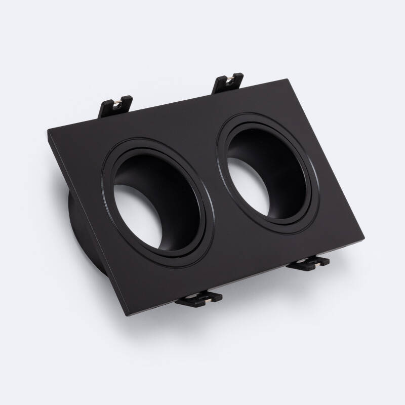 Aro Downlight Cuadrado Cónico Basculante para dos Bombillas LED GU10 / GU5.3 Corte 75x150 mm