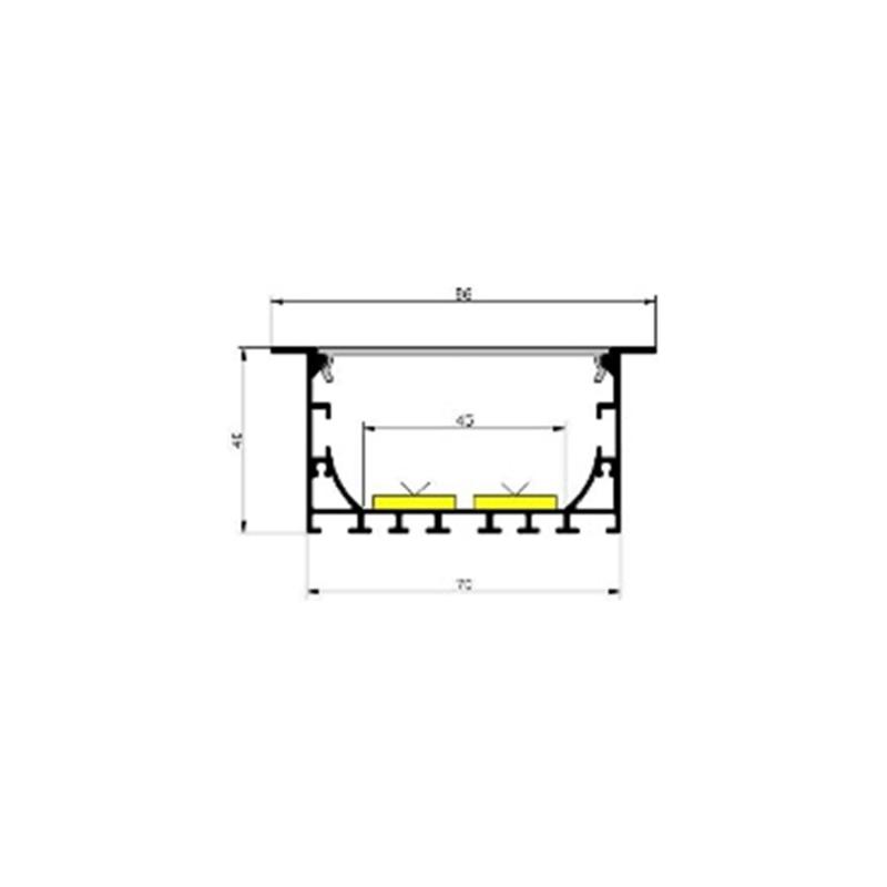 Perfil Aluminio Empotrable para Tiras LED hasta 45 mm con Tapa Continua