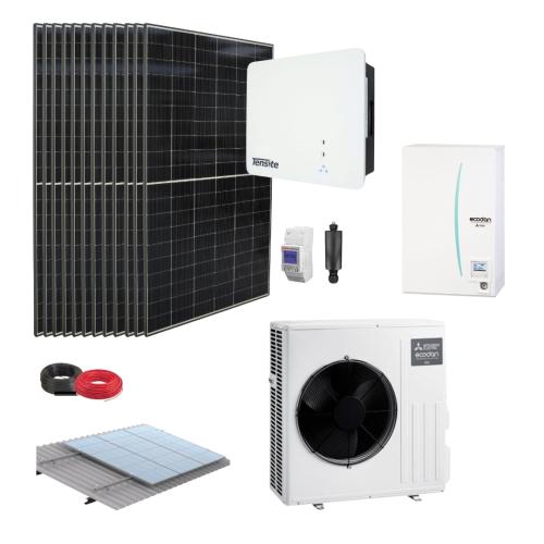 Kit Aerotermia con Placas Solares Tensite 6kW con bomba de calor Mitsubishi Bibloc 4kW y material de instalación