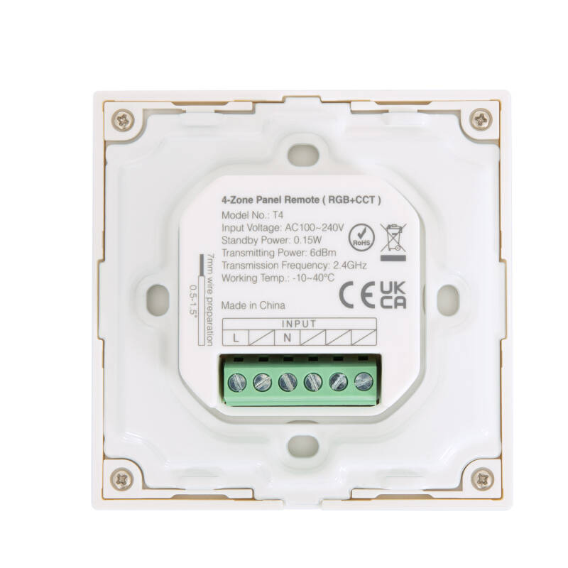 Mando RF 220-240V AC de Pared para Regulador LED RGB+CCT 4 RF Zonas MiBoxer T4
