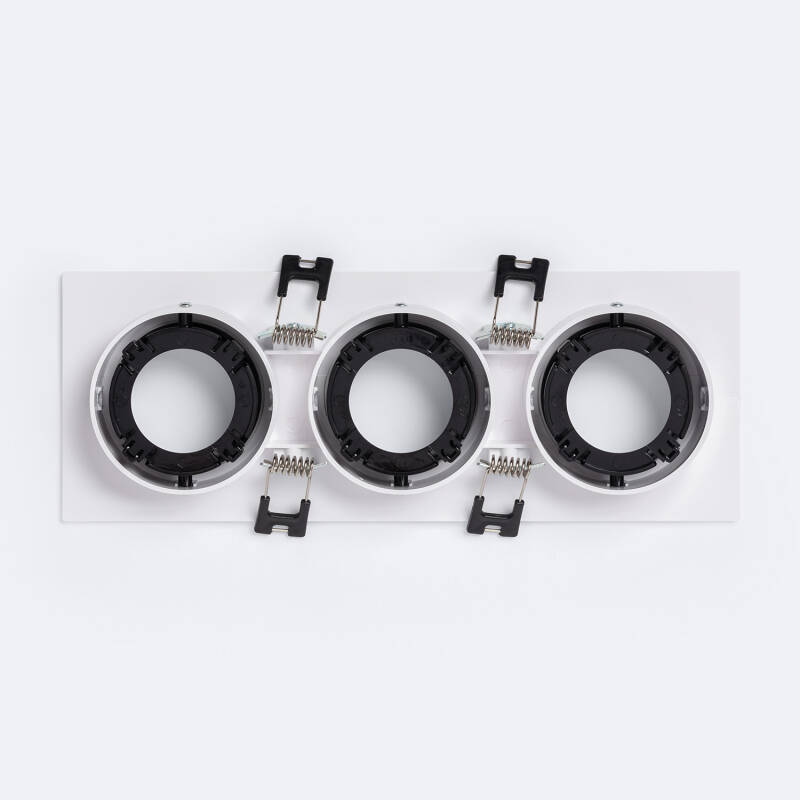 Aro Downlight Cuadrado Basculante para tres Bombillas LED GU10 / GU5.3 Corte 75x235 mm