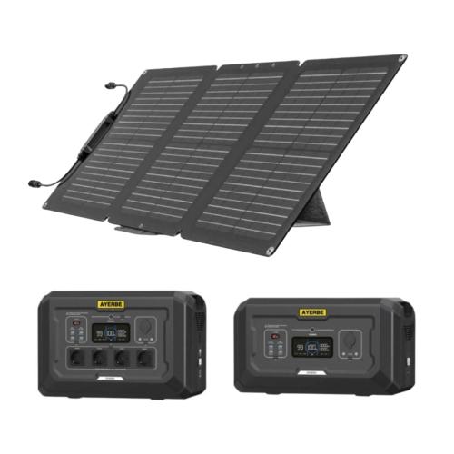 Kit Solar Portátil 220V 12V Bifacial Estación de Energía AY-2048 y Batería Extra 2048Wh Ayerbe
