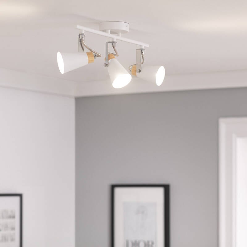 Lámpara de Techo Orientable Metal y Madera 3 Focos Mara