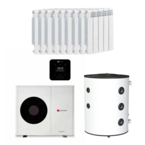 Kit Aerotermia con Radiadores Aluminio 18kW Saunier Duval con DI 100L para vivienda 200m2