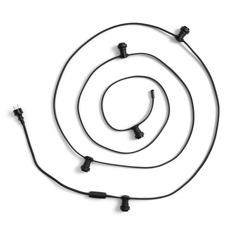 Guirnaldas para Exterior IP44 Cable Eléctrico Plano con Portalámparas E27 a Medida Negro