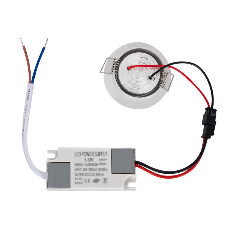 Foco Downlight LED COB 1W Direccionable Circular Blanco Corte Ø 45 mm
