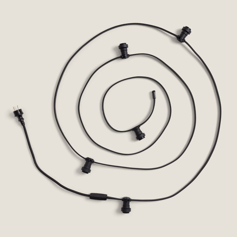 Guirnaldas para Exterior IP44 Cable Eléctrico Plano con Portalámparas E27 a Medida Negro