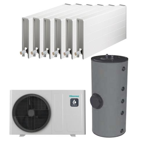 Kit Aerotermia con Radiadores de Baja Temperatura Hisense Hi-Therma 10kW con ACS 100L para 150m2