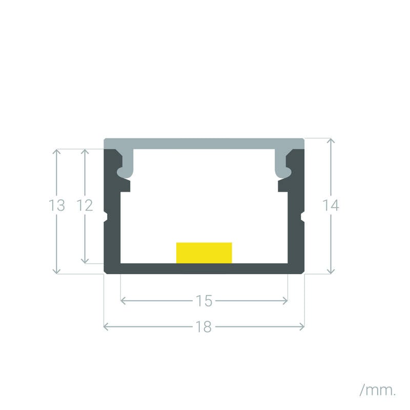 Perfil Aluminio Superficie para Tira LED hasta 15 mm