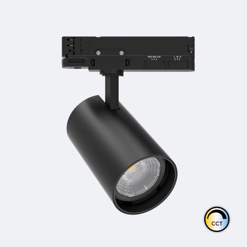 Foco Carril LED Trifásico 40W Fasano CCT Seleccionable Regulable Negro