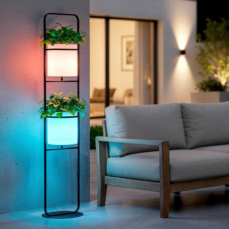Lámpara de Pie Exterior de Metal LED 5W RGB Macetero Ø30 cm Recargable IP65