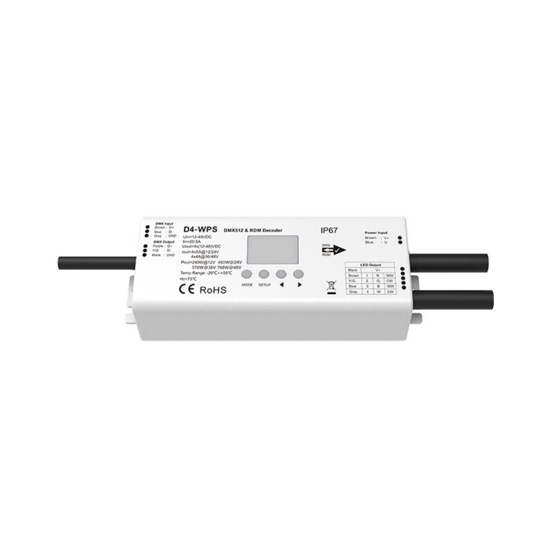 Decodificador DMX512 y RDM 4 Canales 12-48V SKYDANCE D4-WPS IP67