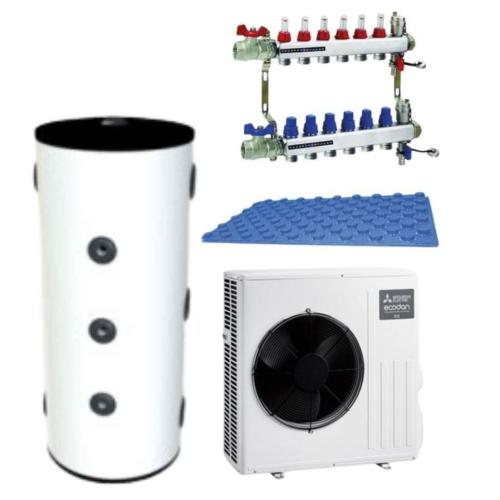 Kit Calefacción Aerotermia con Suelo Radiante para 90m2 con Mitsubishi Ecodan Bibloc 8kW