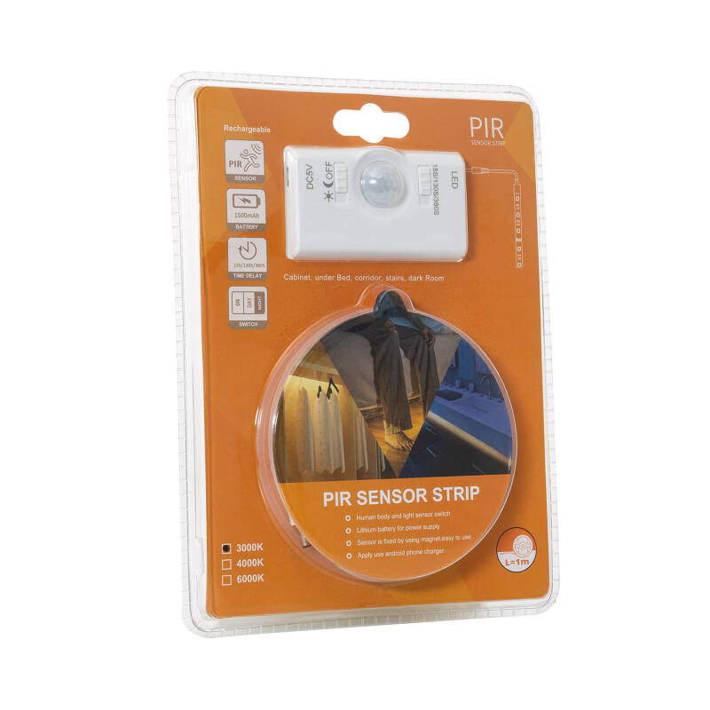 Tira LED con Sensor de Movimiento 30LED/m 1m IP20 Batería Recargable