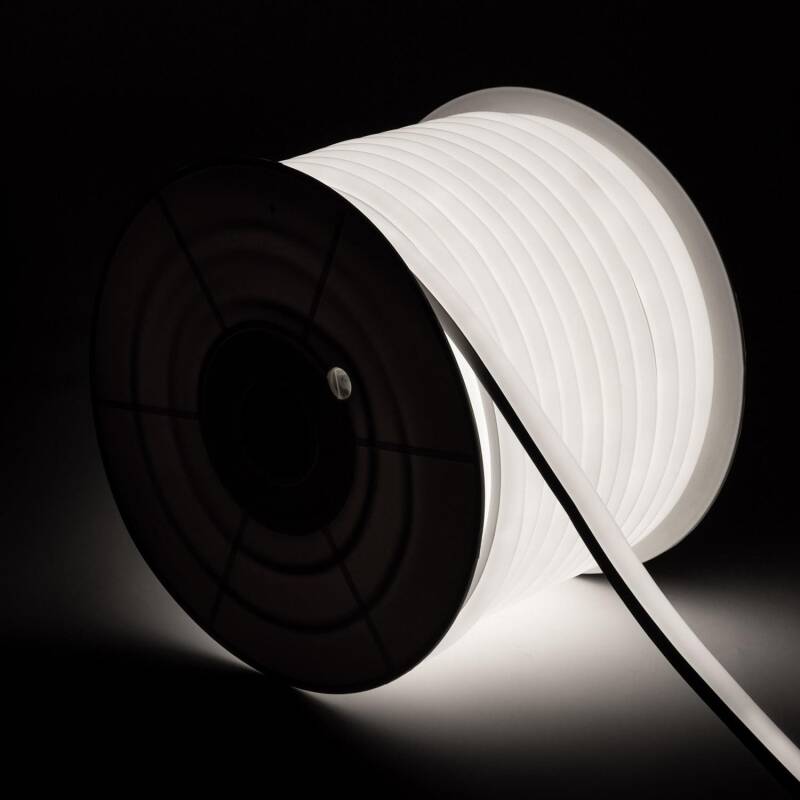 Tira LED Neón Regulable 220V BOBINA 50m Blanco Frío Semicircular 180 9W/m Corte 100cm IP67