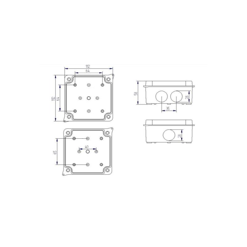 Caja de Empalme y Derivación Estanca de Superficie IP55 113x113x60 mm