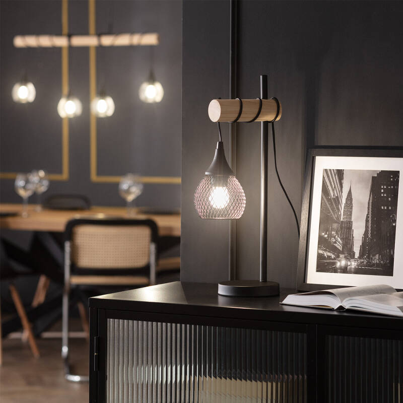 Lámpara de Mesa de Metal y Madera Monah