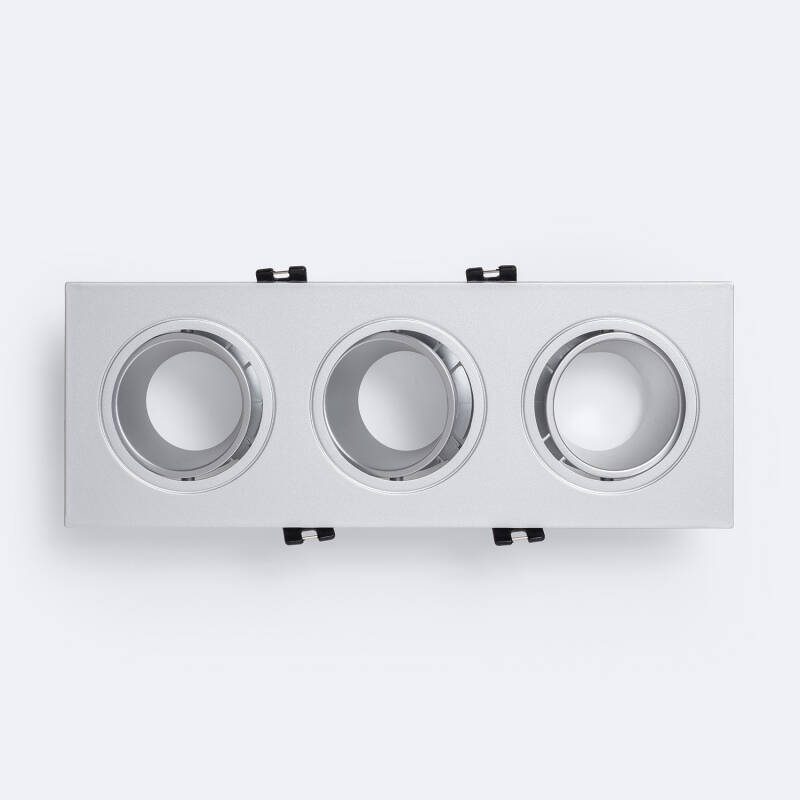 Aro Downlight Cuadrado Basculante para tres Bombillas LED GU10 / GU5.3 Corte 75x235 mm