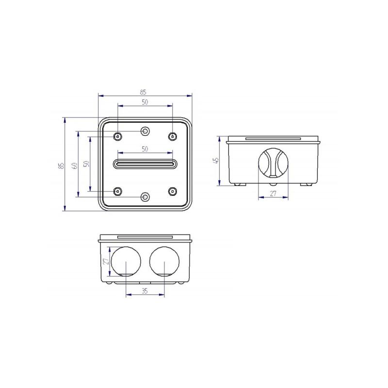 Caja de Empalme y Derivación Estanca de Superficie IP55 85x85x45 mm