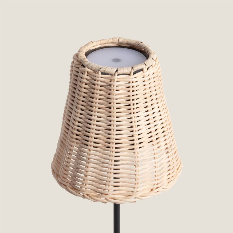 Lámpara de Mesa LED Portátil Exterior con Batería USB Recargable Metal y Ratán Medinilla