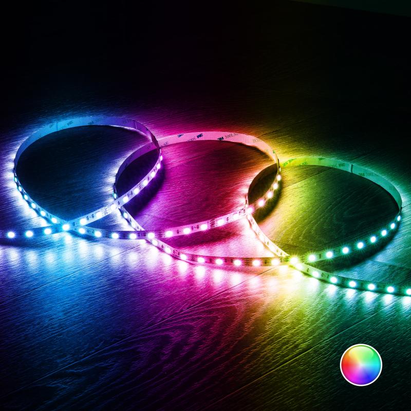 Tira LED 12V RGB SMD 60 LED/m 5m 9W/m Ancho 10mm Corte 5cm IP20