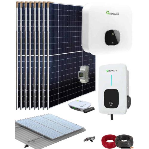 Kit Solar Autoconsumo Fotovoltaico Cargador Coche 3000W Growatt