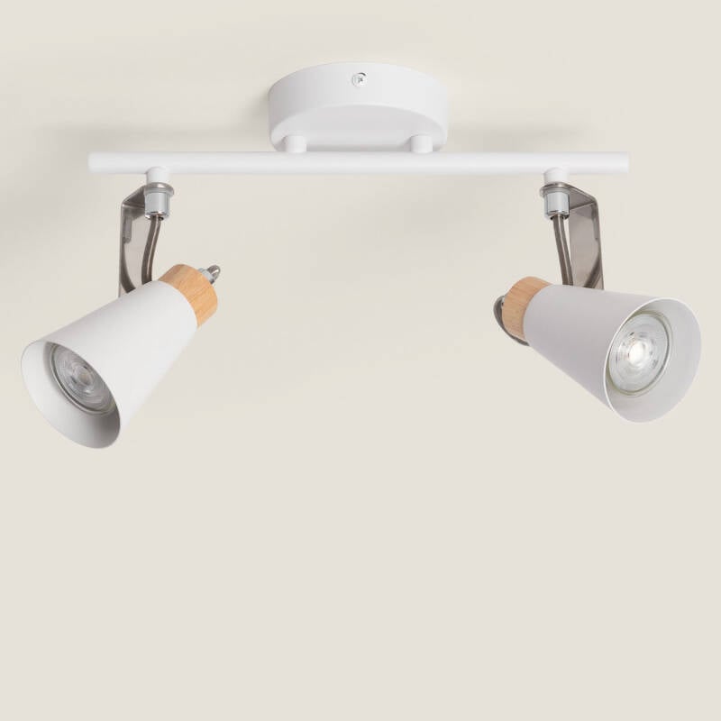 Lámpara de Techo Orientable Metal y Madera 2 Focos Mara