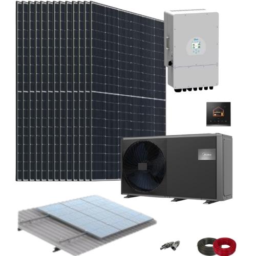 Kit Aerotermia con Placas Solares 20kW Deye Trifásico con Bomba de Calor 12kW Midea y ACS 300L