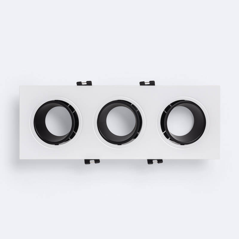 Aro Downlight Cuadrado Basculante para tres Bombillas LED GU10 / GU5.3 Corte 75x235 mm