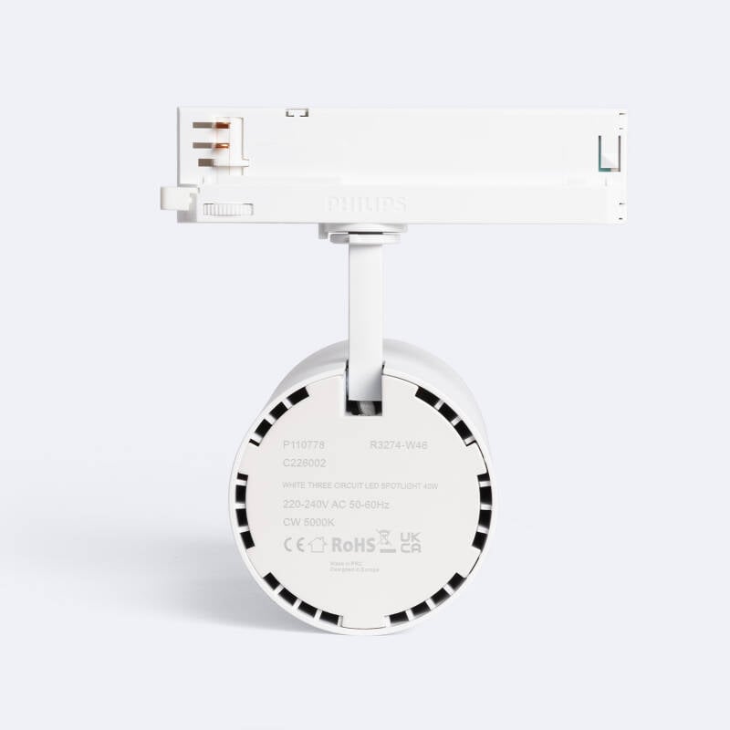 Foco Carril LED Trifásico d'Angelo 40W PHILIPS Xitanium 5000K 50º Blanco