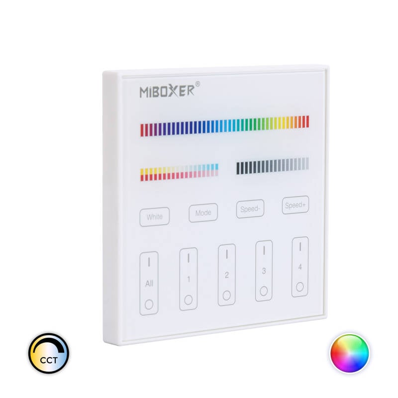 Mando RF 220-240V AC de Pared para Regulador LED RGB+CCT 4 RF Zonas MiBoxer T4