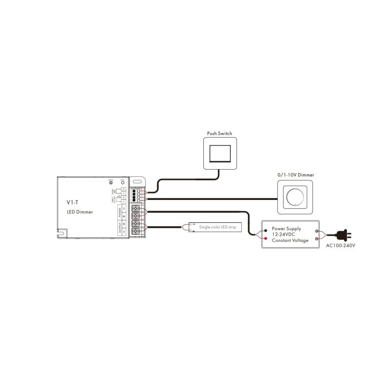 Regulador Tira LED Monocolor 12-24V Alta Potencia SKYDANCE V1-T Compatible con 0/1-10V, Pulsador y RF