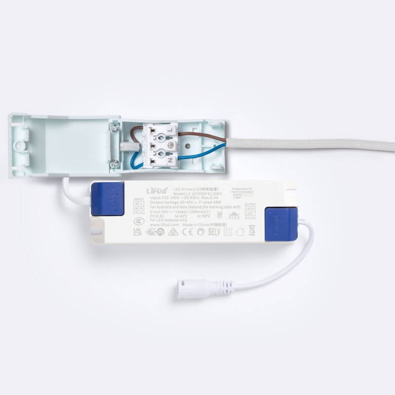 Driver LIFUD 220-240V No Flicker Salida 30-40V 1200mA 48W LF-GIF050YS1200H con Caja de Conexiones Rápidas
