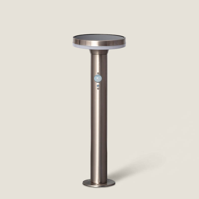 Baliza Solar Exterior LED 6W Superficie Pie 45cm con Detector de Movimiento Helios Inox