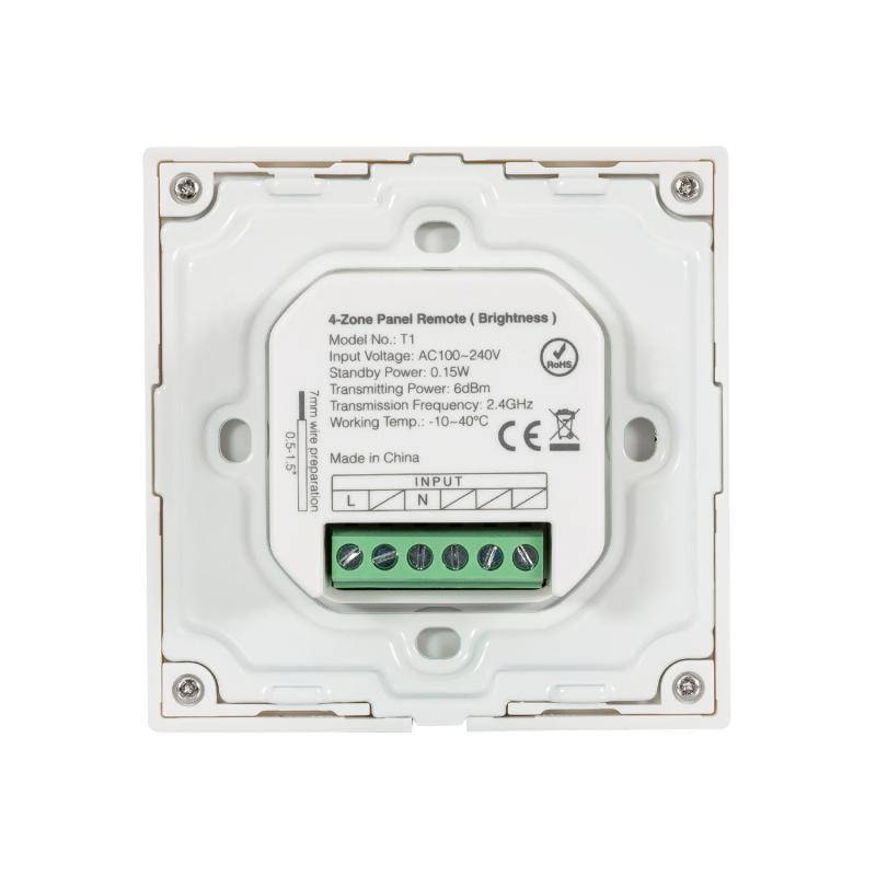 Mando RF 220-240V AC de Pared para Regulador LED Monocolor 4 Zonas RF MiBoxer T1
