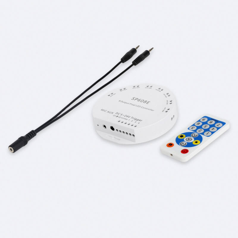 Controlador Regulador para 8 Tiras LED RGBIC Digital SPI 5-24V DC con Mando RF y APP
