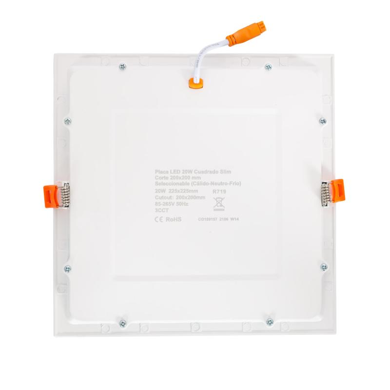 Placa LED 20W Cuadrada CCT Seleccionable Microprismático LIFUD Corte 200x200 mm