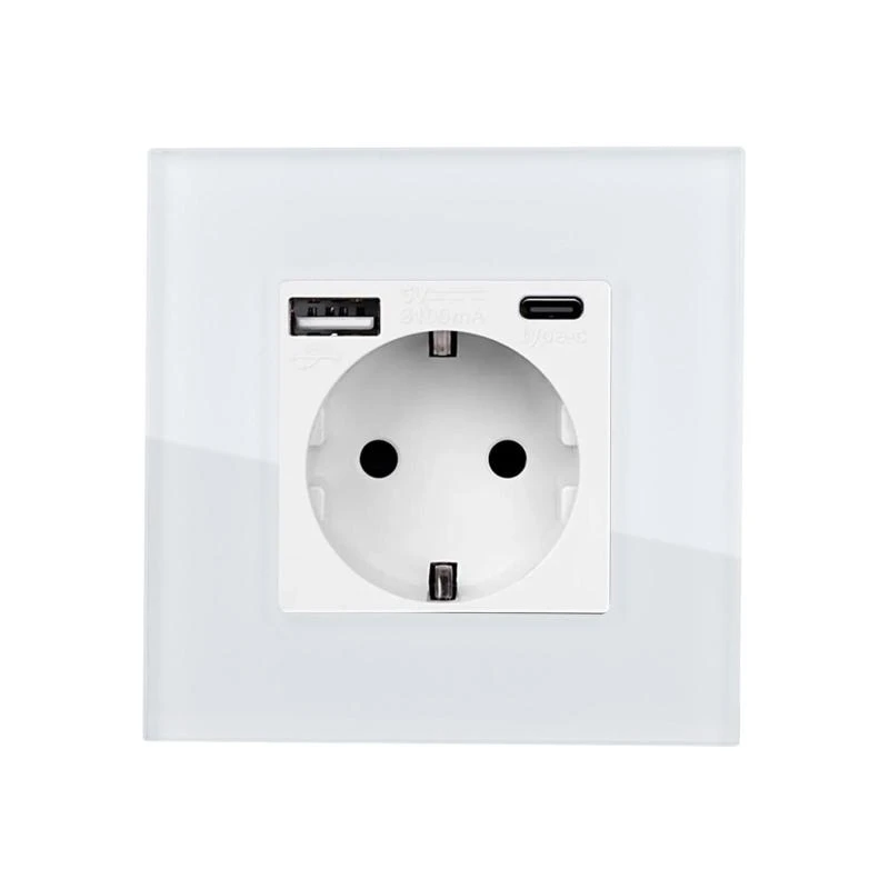 Enchufe con USB Schuko Tipo F con Marco Cristal Modern