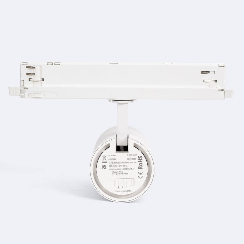 Foco Carril LED Trifásico 30W Fasano Antideslumbramiento CCT Seleccionable Regulable DALI Blanco