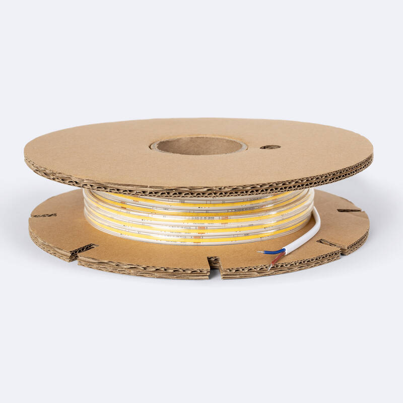 Tira LED Regulable 220V COB Autorrectificada 480 LED/m BOBINA 20m 12W/m 900lm/m Superestrecha Ancho 6.5mm Corte 10cm IP65